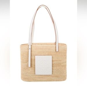 Loewe Square Raffia Basket Tote White
